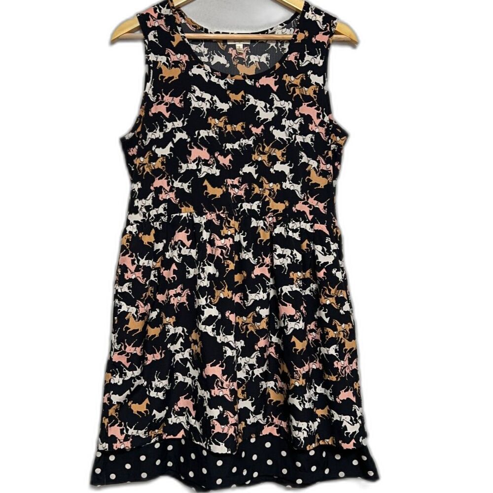 Anthropologie Porridge Petaluma Equestrian Horse Print Polka Dot Peep Hem S